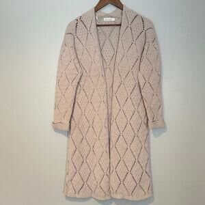 Open Knit Chenille Crochet Cardigan Cream Size Small Boho Grunge Elphaba EUC